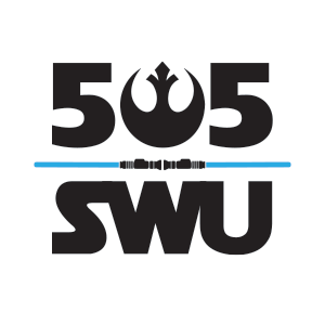 505 SWU logo with blue lightsabers between the phrases, and the rebel icon in place of the 0